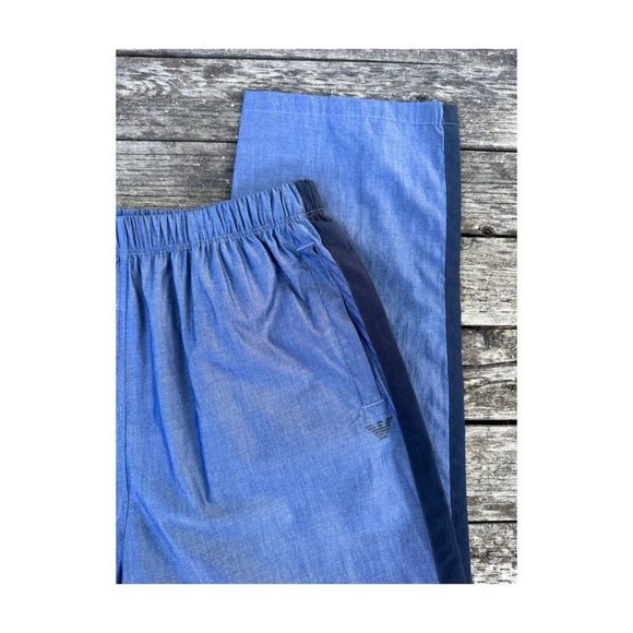 Emporio Armani Chambray Blue Pajama Trousers Lounge Pants Contrast Side Stripe - Picture 2 of 5